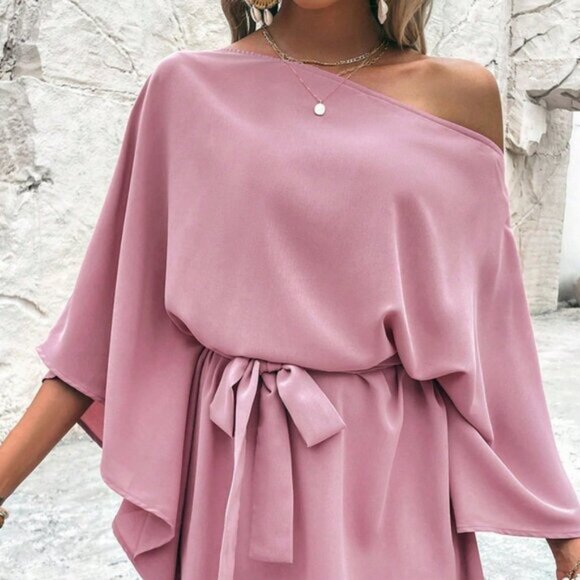 Dresses & Skirts - Casual Women's Solid Color Belted Bell Sleeve Dress
